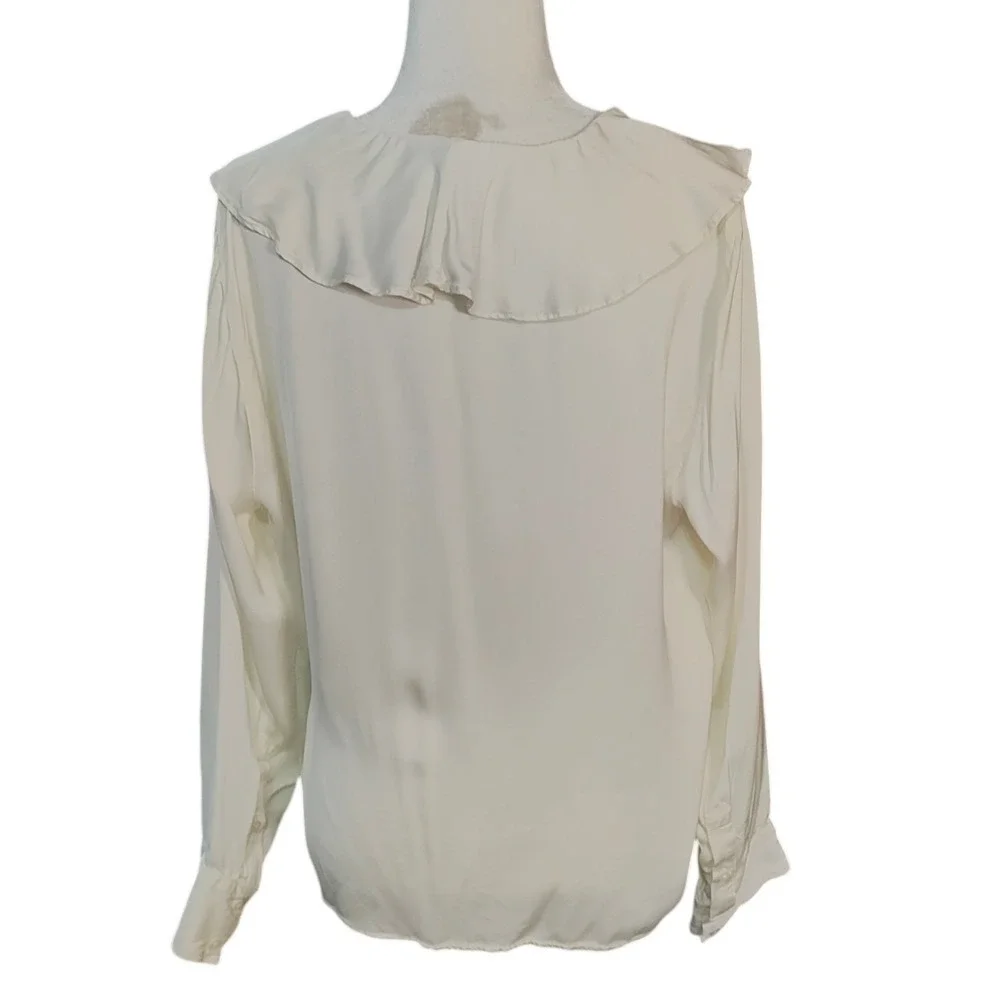 J.Crew Ivory Ruffle Collar Blouse Feminine Regency Coquette Long Sleeve White XL